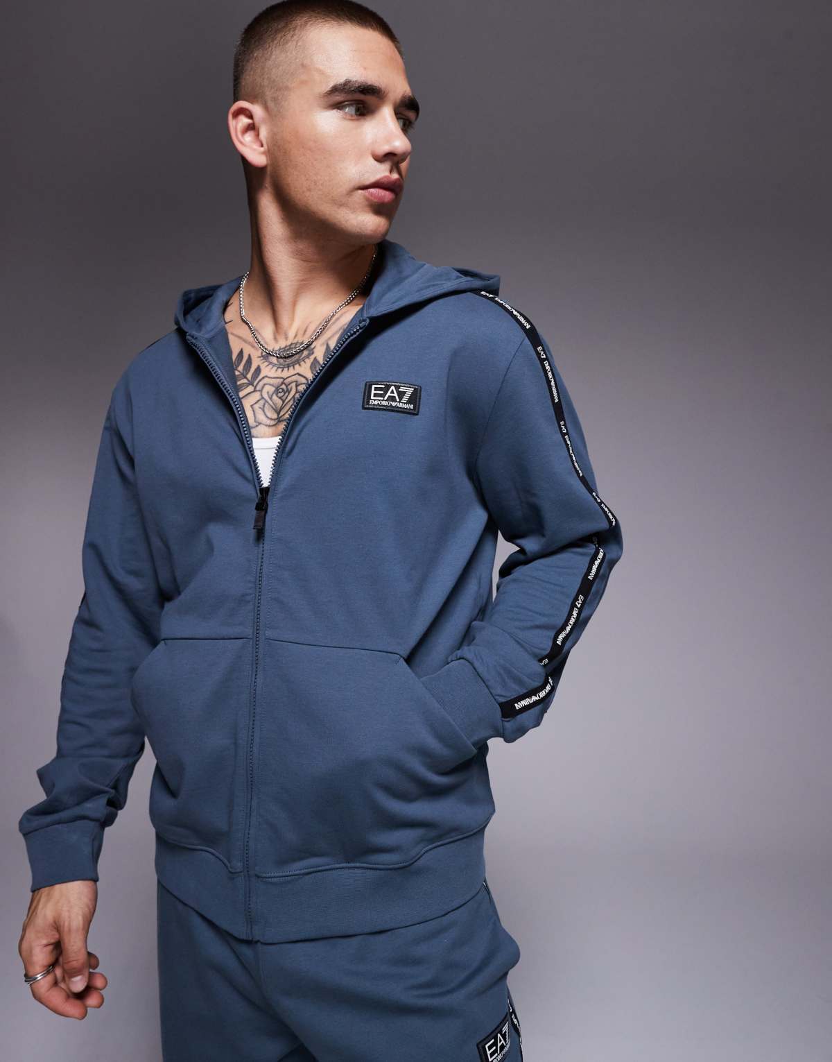 Armani EA7 zip hoodie co-ord with logo tape detail in dark grey
