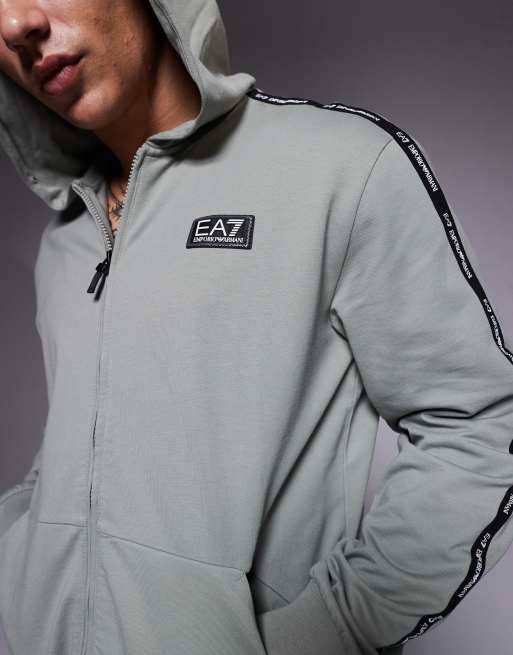 Armani EA7 zip hoodie co-ord with logo tape detail in sage