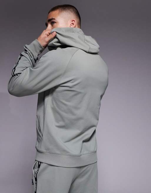 Armani EA7 zip hoodie co-ord with logo tape detail in sage