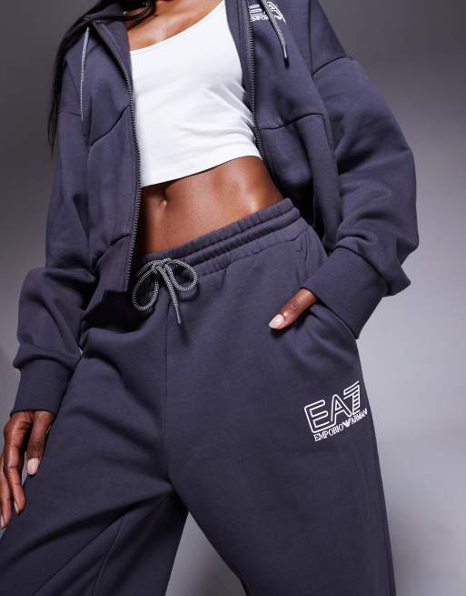 Armani EA7 zip hoodie logo tracksuit set in dark grey ASOS