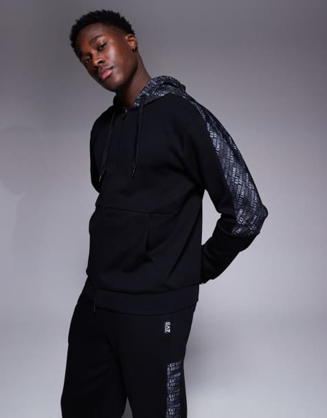Armani EA7 zip hoodie with logo tape detail in black (part of a set) - view 1