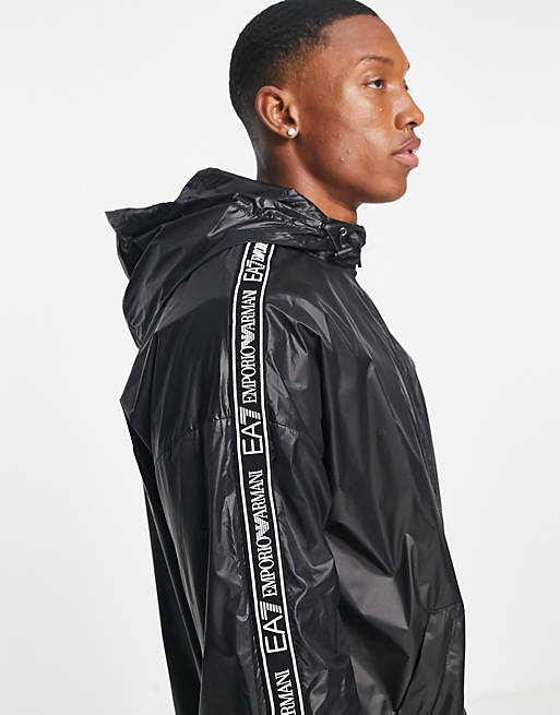 Opsommen knop Sovjet Armani EA7 zip through hooded bomber jacket with arm taping in black | ASOS
