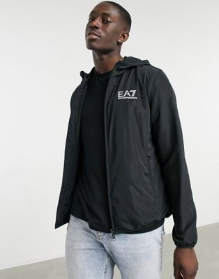 Armani EA7 zip through hooded bomber jacket with contrast details in black - Click1Get2 On Sale