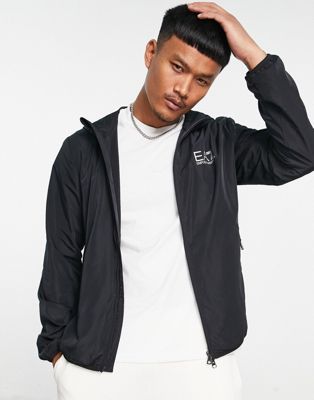 Armani EA7 zip through hooded bomber jacket with contrast details in black