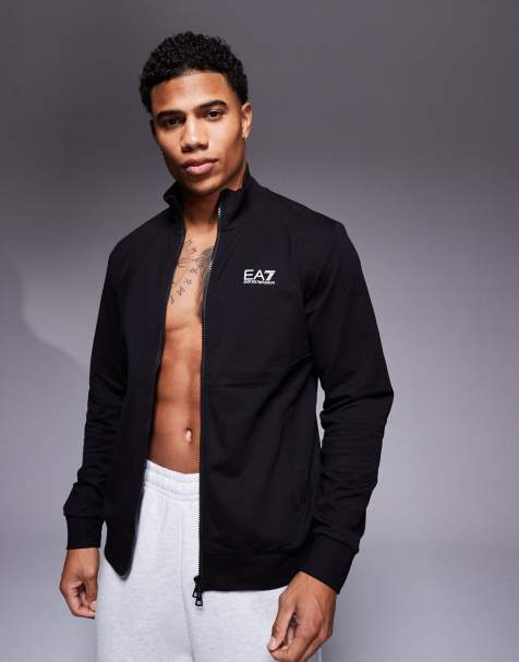 Armani EA7 zip through logo track jacket in black - view 1