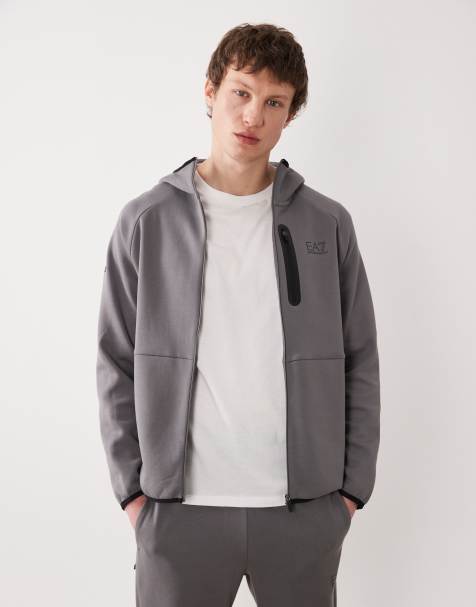 Armani EA7 zip up hooded jacket co-ord in grey - view 1