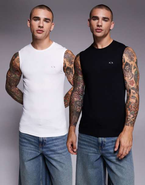 Armani Exchange 2-pack vests in black and white - view 1