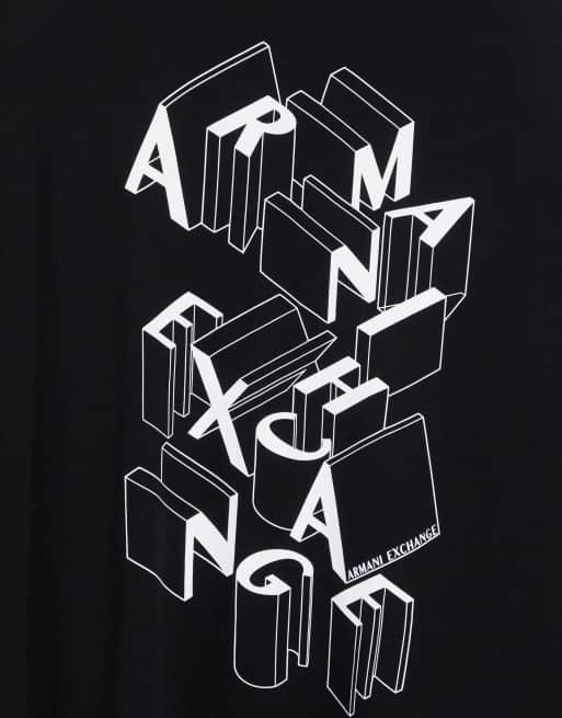 Armani Exchange 3D block text logo print t-shirt in black | ASOS