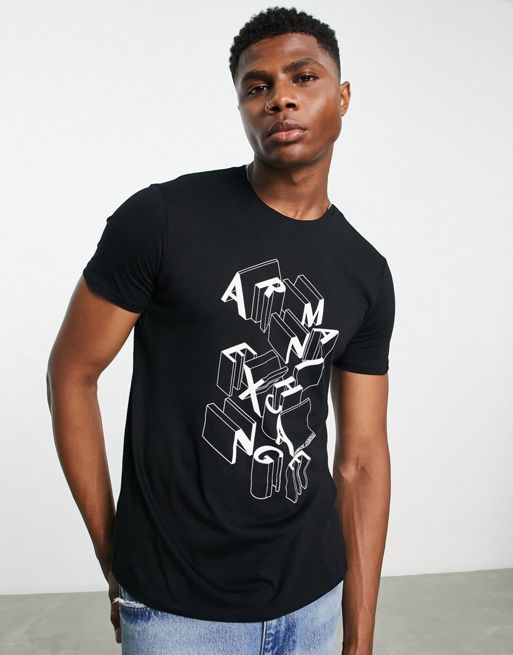 Armani Exchange 3D block text logo print t-shirt in black | ASOS