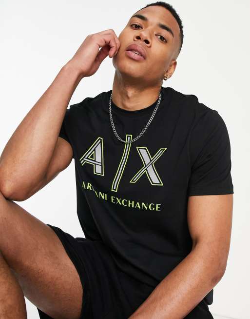 Armani Exchange 3D neon chest logo T shirt in black ASOS