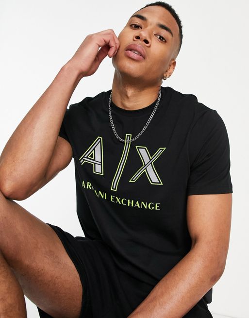 Armani Exchange 3D neon logo t-shirt in black | ASOS
