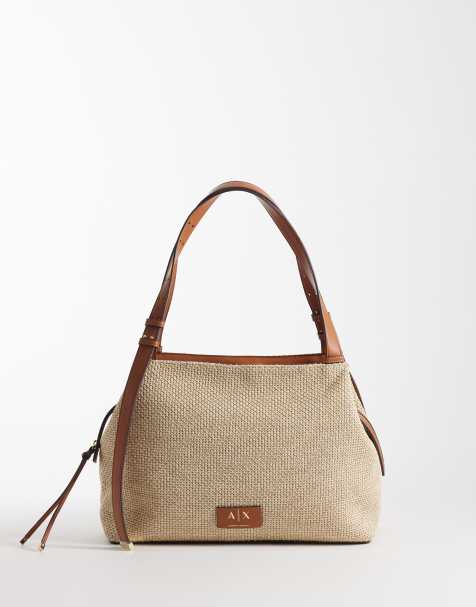 Armani Exchange Alice raffia shoulder bag in natural - view 1