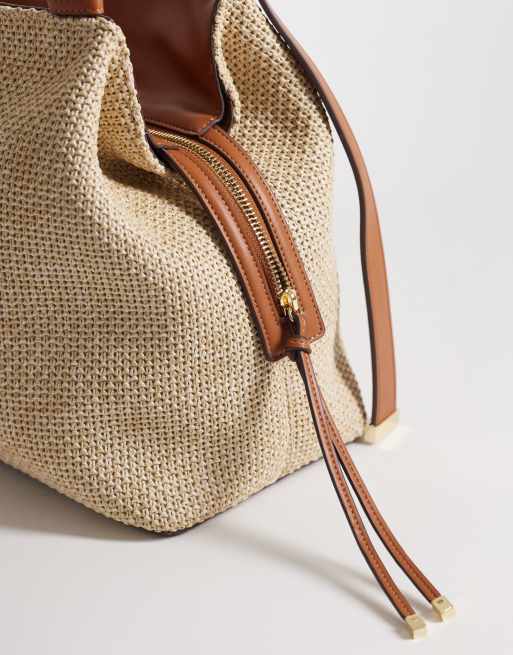 Armani Exchange Alice raffia shoulder bag in natural, 3 of 4