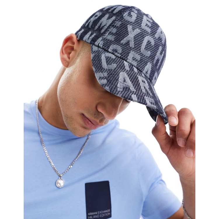 Armani Exchange all over jacquard logo denim baseball cap in