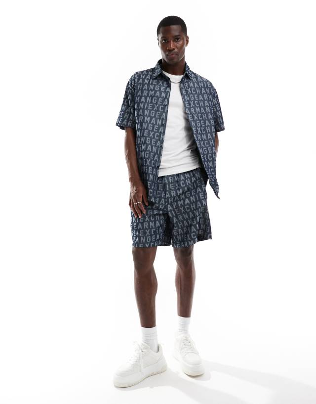 Armani Exchange - all over jacquard logo woven shorts in navy co-ord