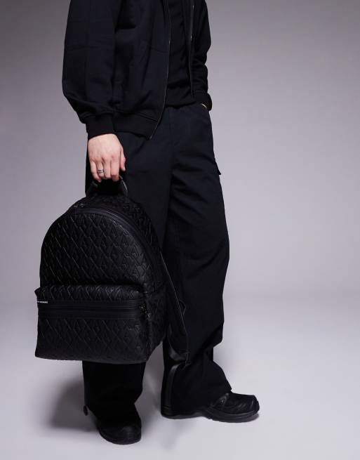 Armani Exchange all-over logo faux leather backpack in black
