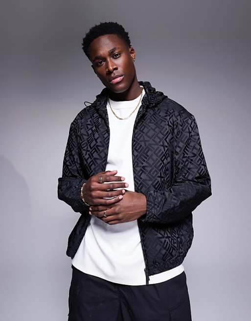 Armani Exchange all over logo hooded jacket in black | ASOS Armani Exchange all over logo hooded jacket in black | ASOS