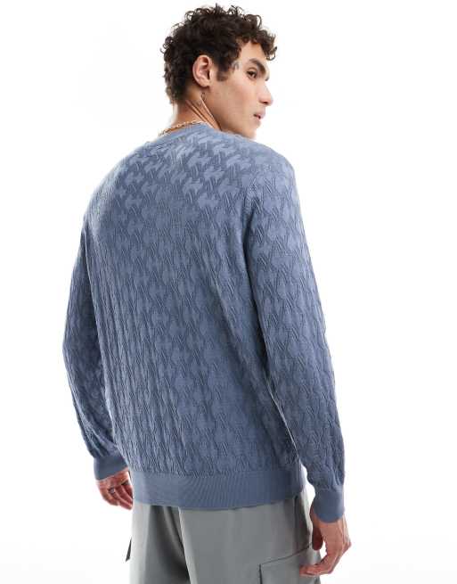 Armani Exchange all over logo jumper in blue, 4 of 4