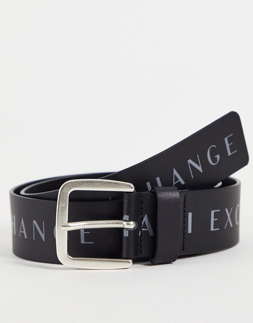 Armani Exchange all over logo leather belt in black