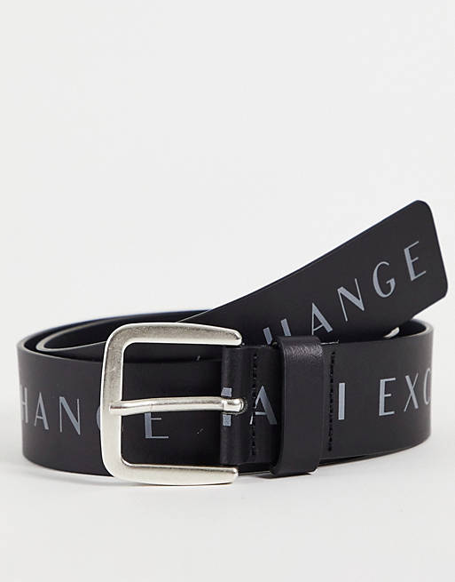 Accessories Belts/Armani Exchange all over logo leather belt in black 