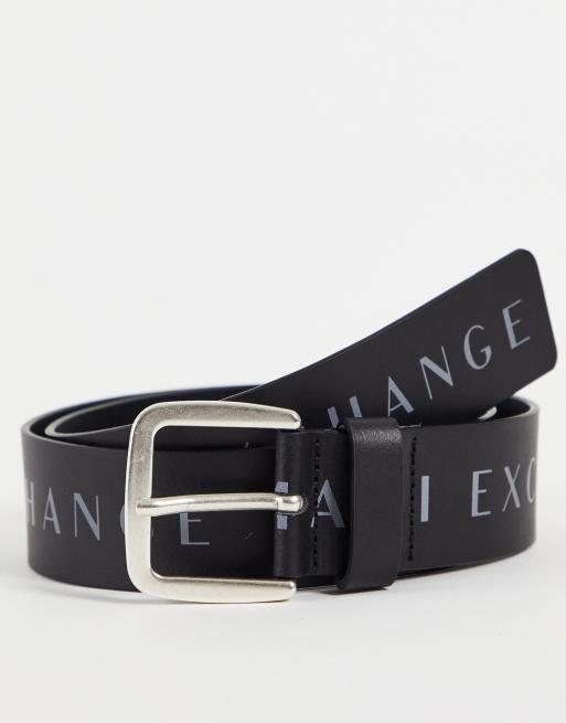 Armani Exchange all over logo leather belt in black | ASOS