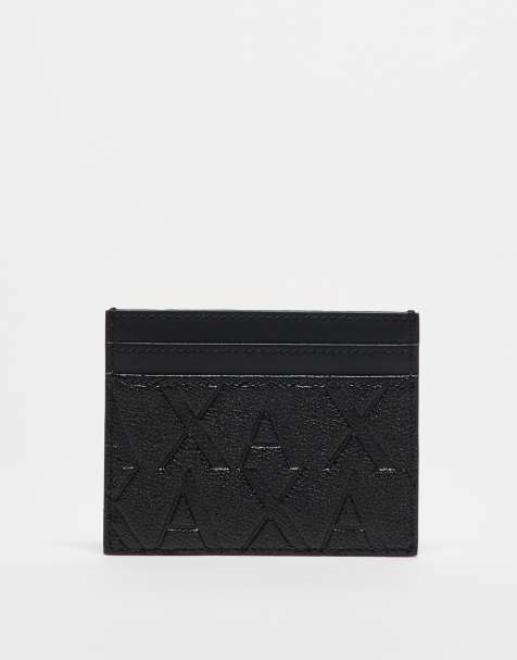 Armani Exchange all-over logo leather card holder in black - view 1