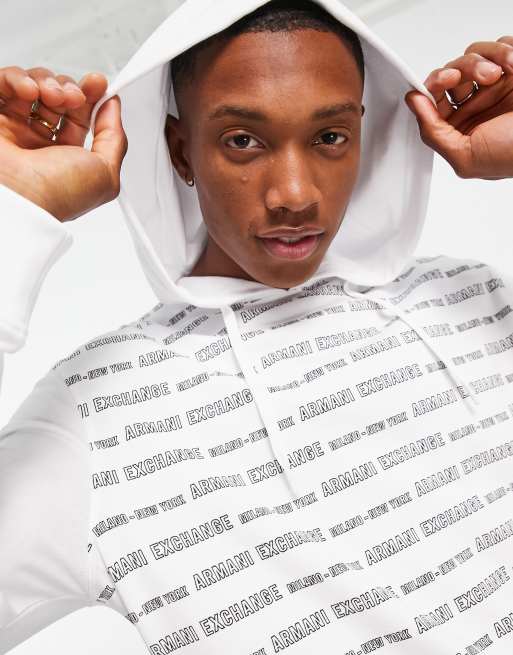 Armani Exchange all over logo print hoodie in white ASOS