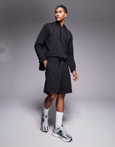 Armani Exchange all over logo print shorts co-ord in black - view 1