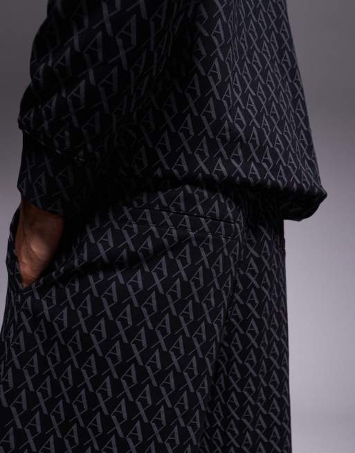 Armani Exchange all over logo print shorts co-ord in black, 3 of 5