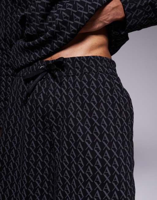Armani Exchange all over logo print shorts co-ord in black, 4 of 5