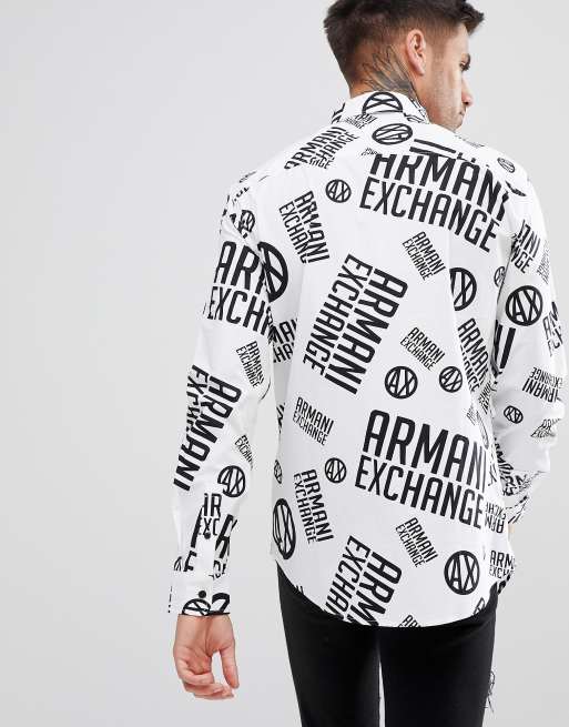 Armani Exchange all over logo shirt in white | ASOS