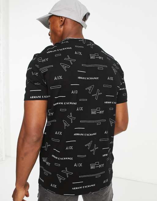 Armani Exchange all over logo t-shirt in black | ASOS