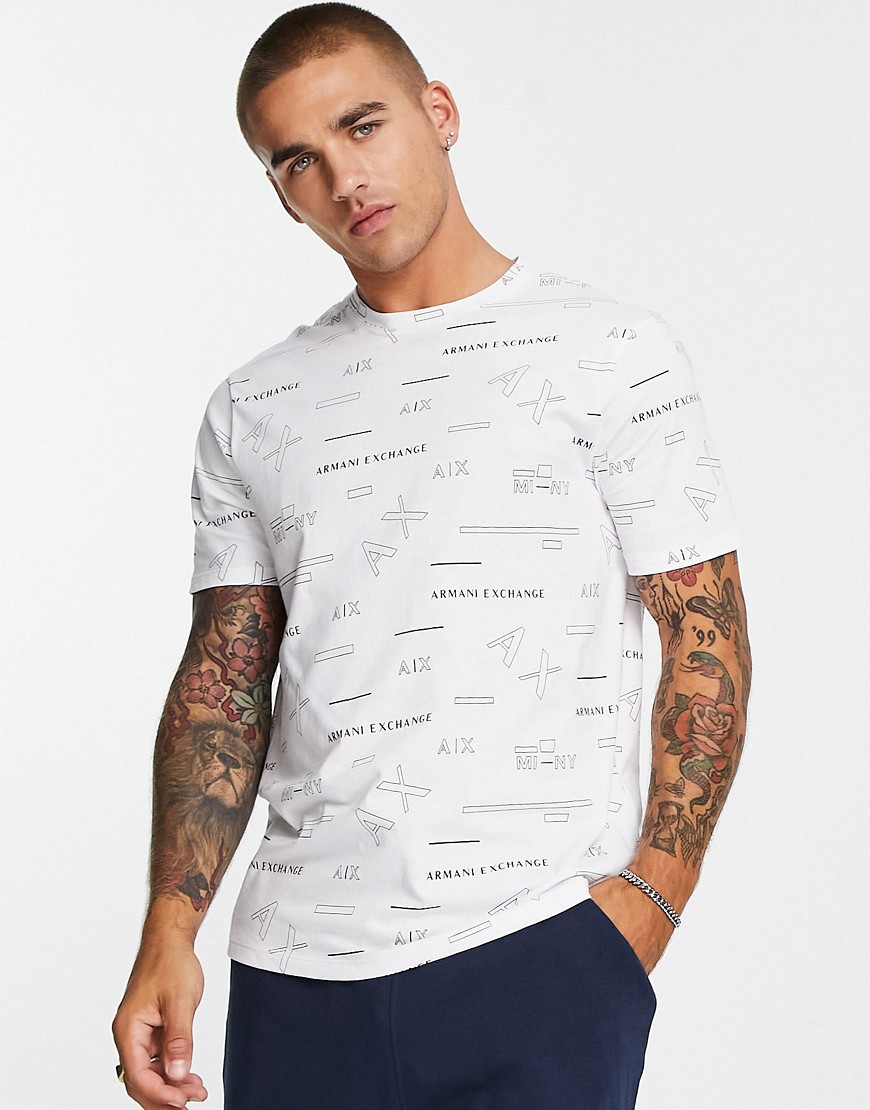 Armani Exchange all over logo T-shirt in white