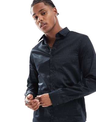 Armani Exchange all over logo text long sleeve shirt in navy - view 1