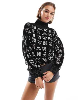Shop Armani Exchange all over print high neck jumper in black Online – Trendy & Affordable Fashion