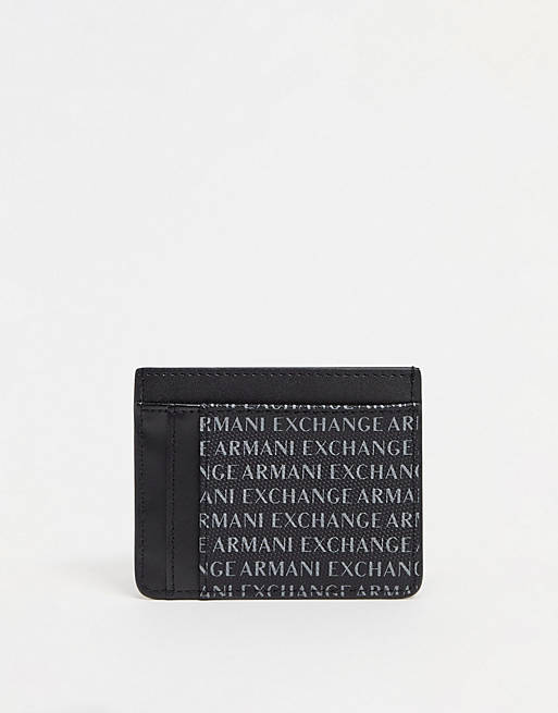 Armani Exchange all over printed logo card holder in black