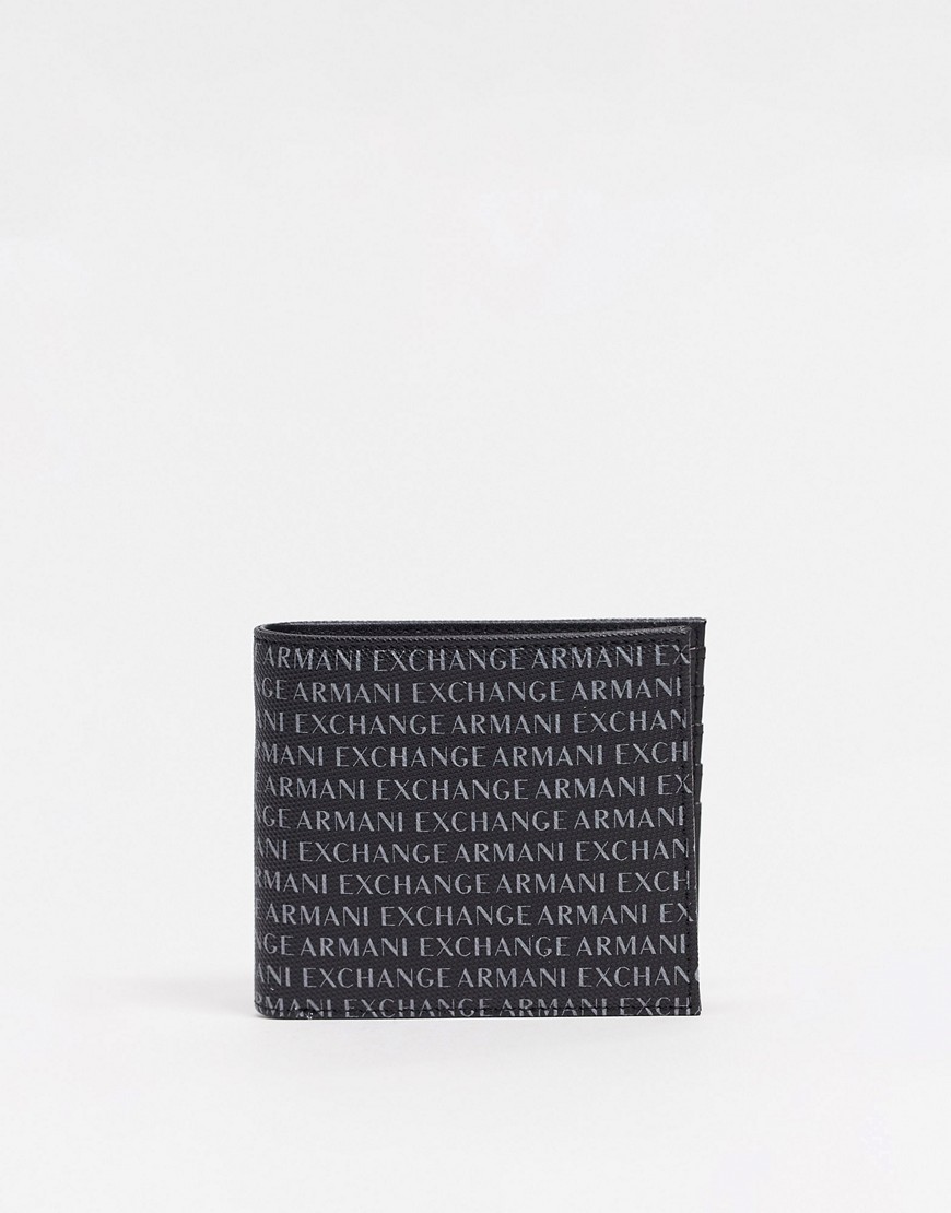 Armani Exchange all over printed logo wallet in black