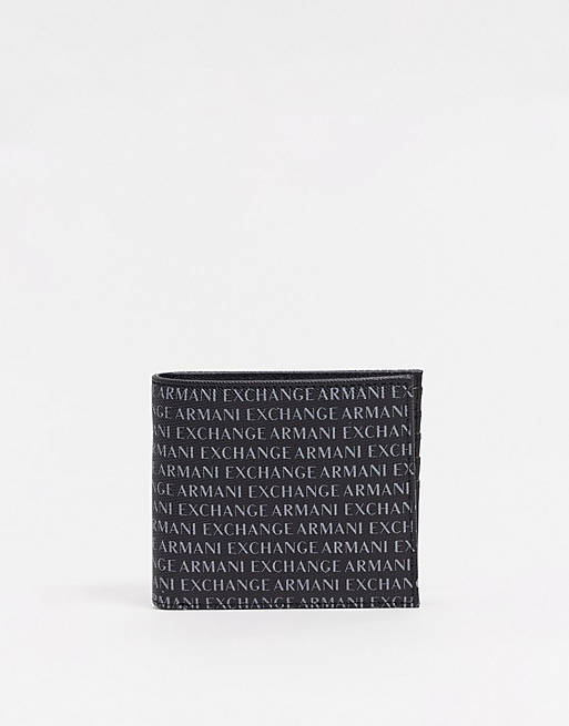Armani Exchange all over printed logo wallet in black
