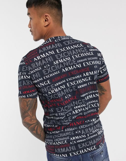 Armani Exchange all over text print t-shirt in navy | ASOS