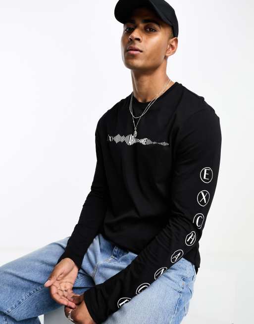 Armani Exchange arm graphics long sleeve t shirt in black ASOS