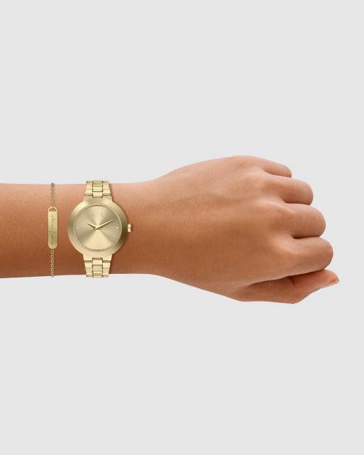 Armani Exchange – Armbanduhr aus goldfarbenem Edelstahl mit zwei Zeigern, AX7177, 2 von 4