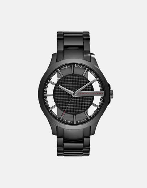Armani Exchange – Armbanduhr aus schwarzem Stahl mit drei Zeigern - view 1