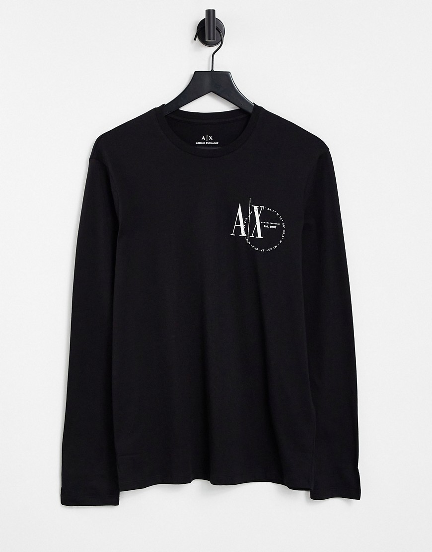 Armani Exchange AX circle logo long sleeve t-shirt in black