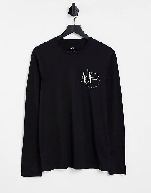T-Shirts & Vests Armani Exchange AX circle logo long sleeve t-shirt in black 
