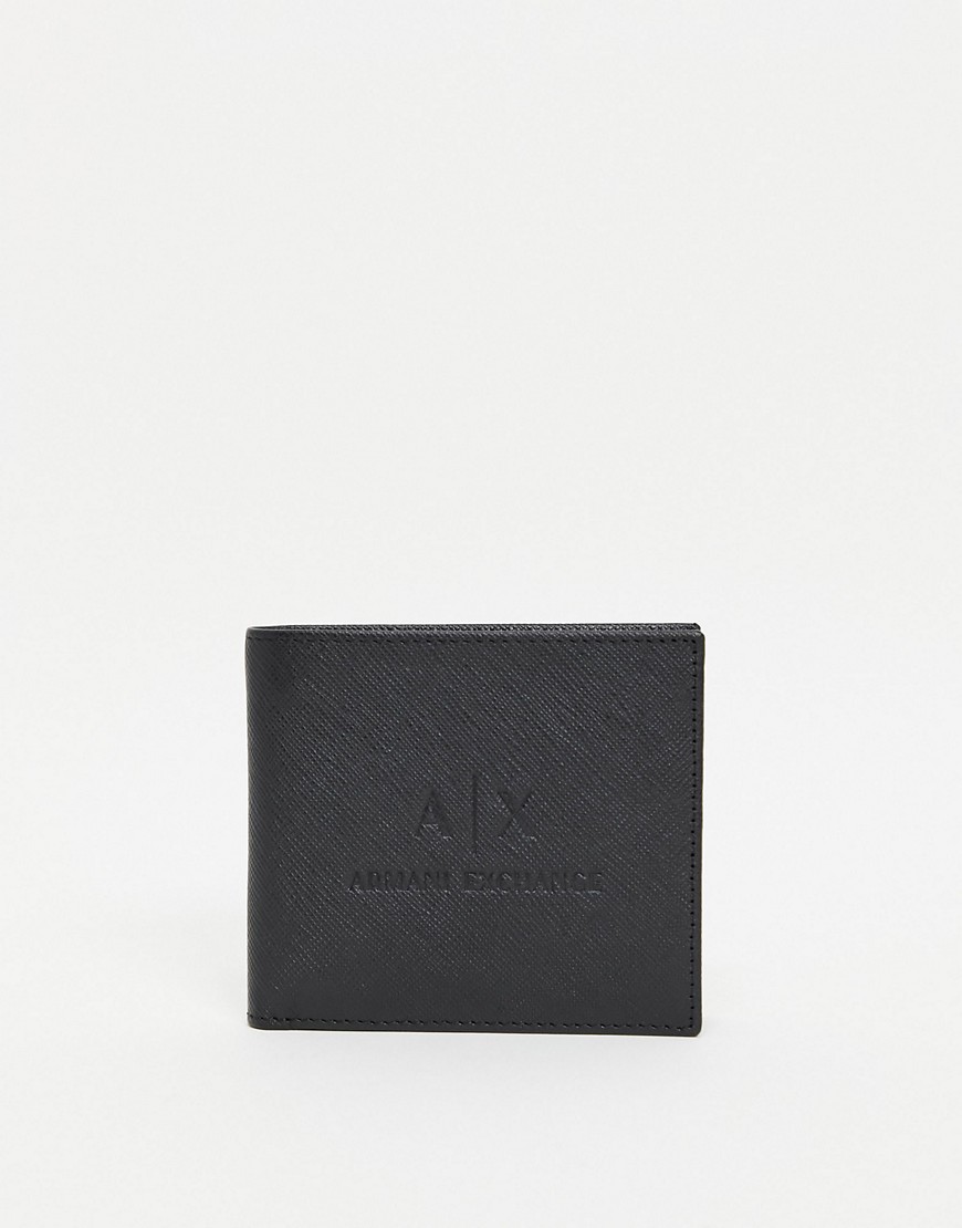 Armani Exchange AX embossed logo leather billfold wallet in black