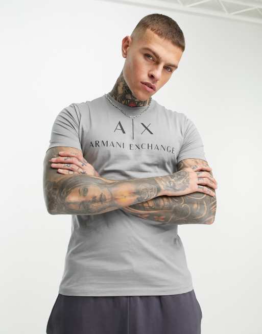 Armani Exchange – AX – Grå t-shirt med logga
