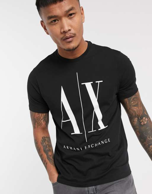 Armani Exchange AX Icon large logo T-shirt in black | ASOS