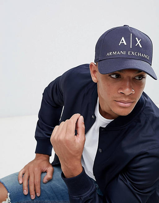 Armani Exchange AX logo baseball cap in navy | ASOS