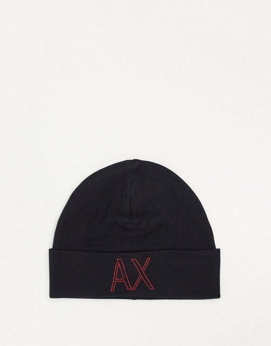 Armani Exchange AX logo beanie hat in black