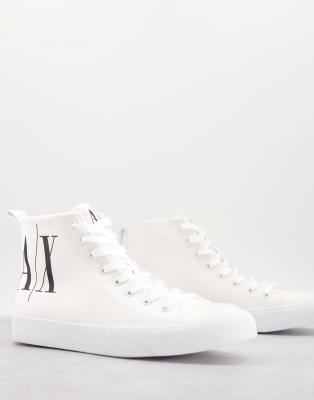 Armani Exchange AX logo hi top trainers in white